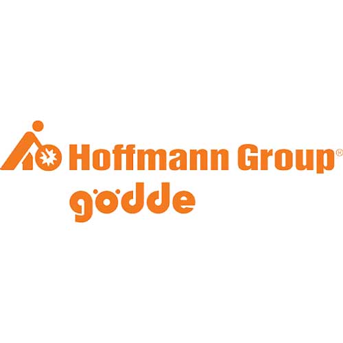 Orangefarbenes Logo der Hoffmann Group mit dem Markenzusatz „gödde“ auf weißem Hintergrund.