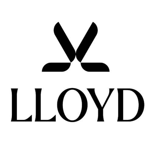 Lloyd Logo in schwarzer, geschwungener Schrift auf hellem Hintergrund.